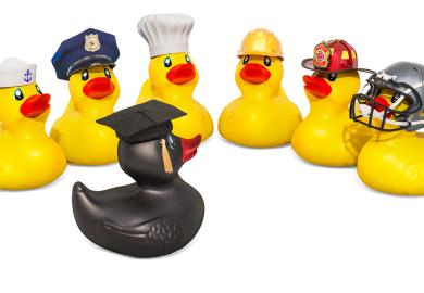 Rubber ducks, dressed for different jobs